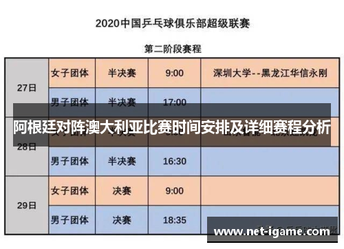 阿根廷对阵澳大利亚比赛时间安排及详细赛程分析